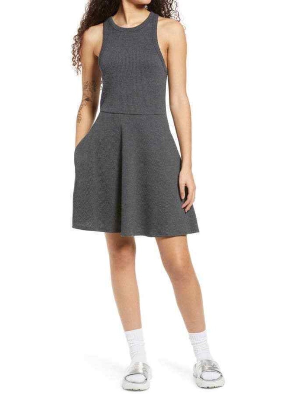BP. Nordstrom Ribbed Skater Dress Charcoal Gray
